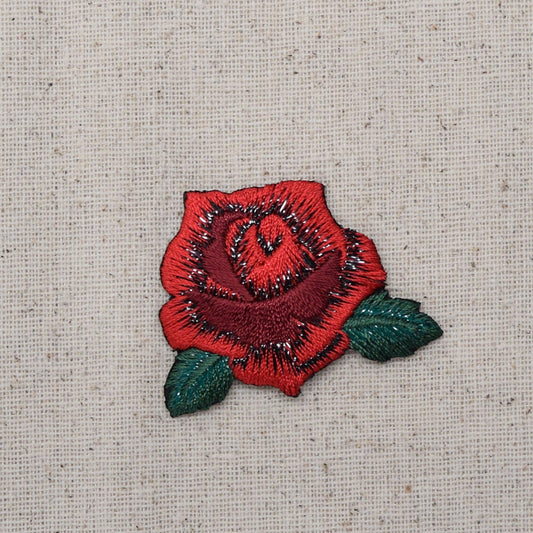 Red Rose - Open Petals - Flower - Iron on Applique - Embroidered Patch - 153109A