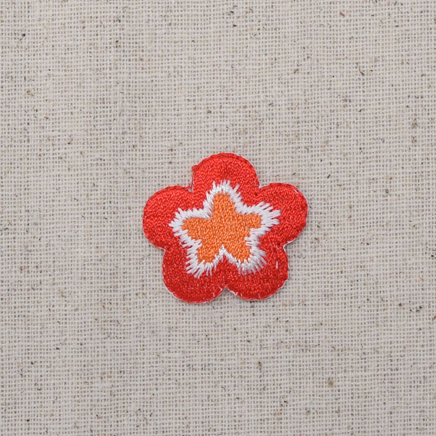 Daisy - Orange, White, and Red - Flower - Iron on Applique - Embroidered Patch